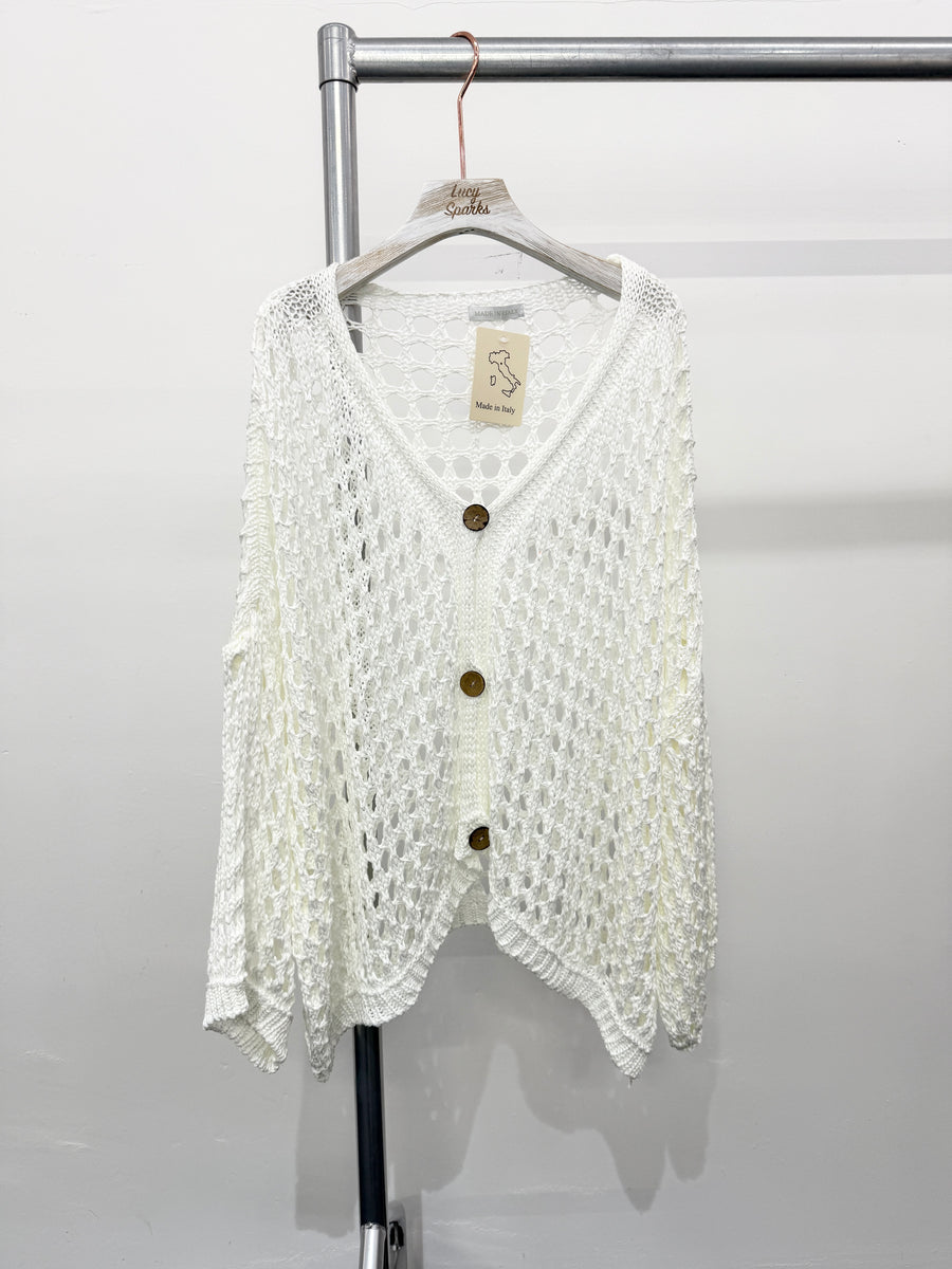 PURE COTTON CROTCHET BUTTON UP CARDIGAN