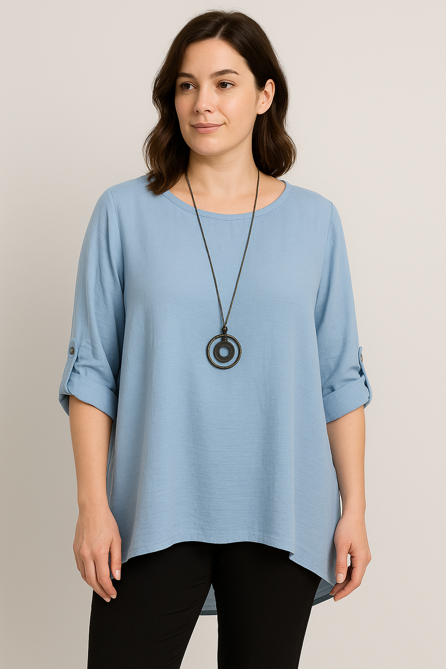 SHEEN FABRIC PLUS SIZE TOP WITH NECKLACE