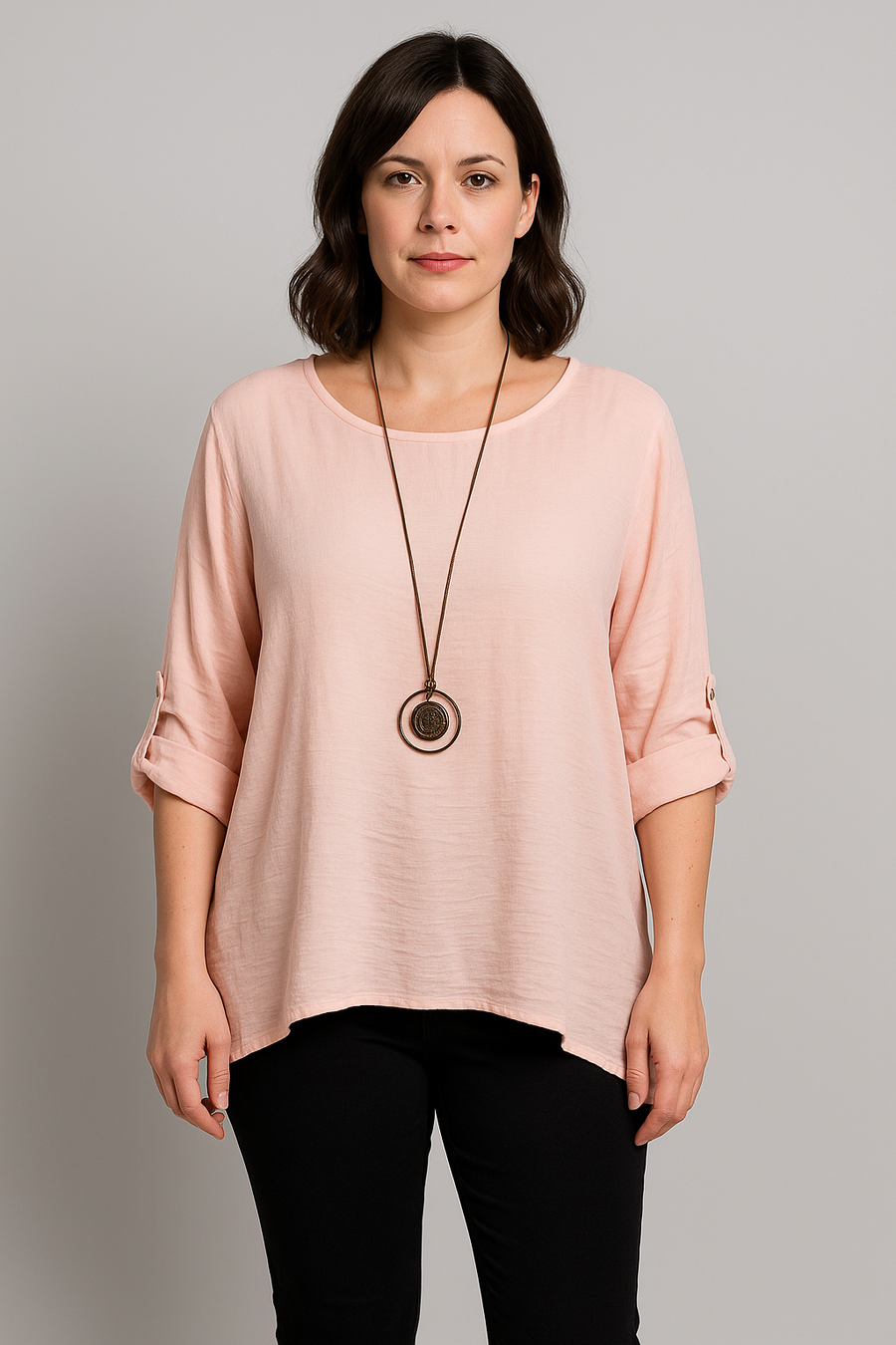 SHEEN FABRIC PLUS SIZE TOP WITH NECKLACE