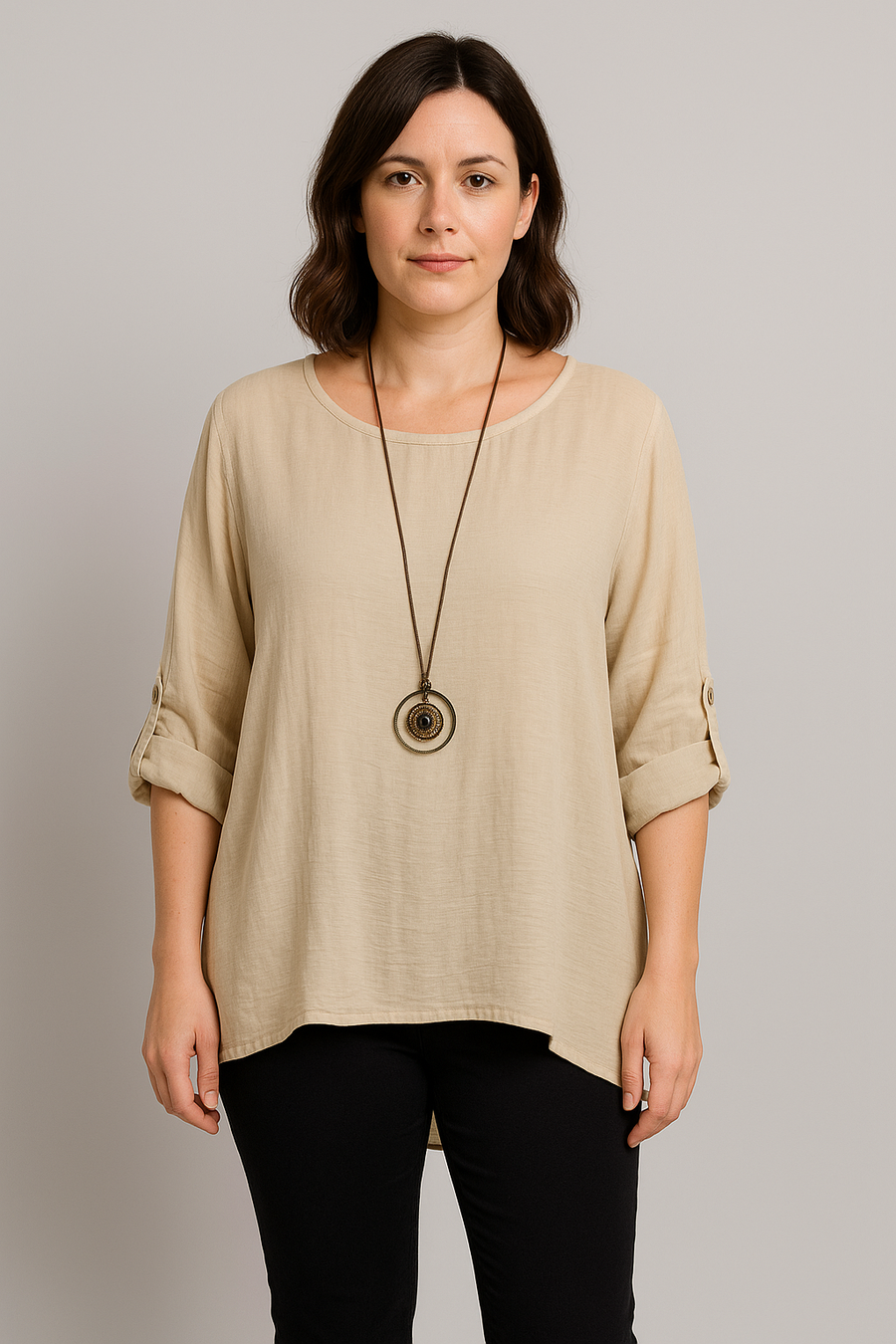 SHEEN FABRIC PLUS SIZE TOP WITH NECKLACE