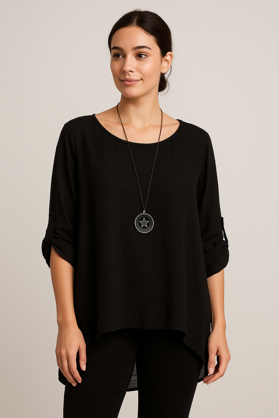 SHEEN FABRIC PLUS SIZE TOP WITH NECKLACE