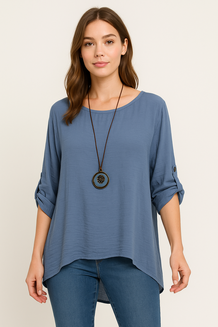 SHEEN FABRIC PLUS SIZE TOP WITH NECKLACE