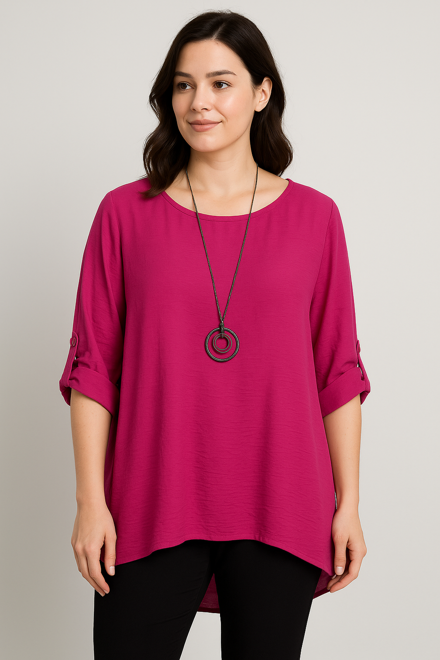 SHEEN FABRIC PLUS SIZE TOP WITH NECKLACE