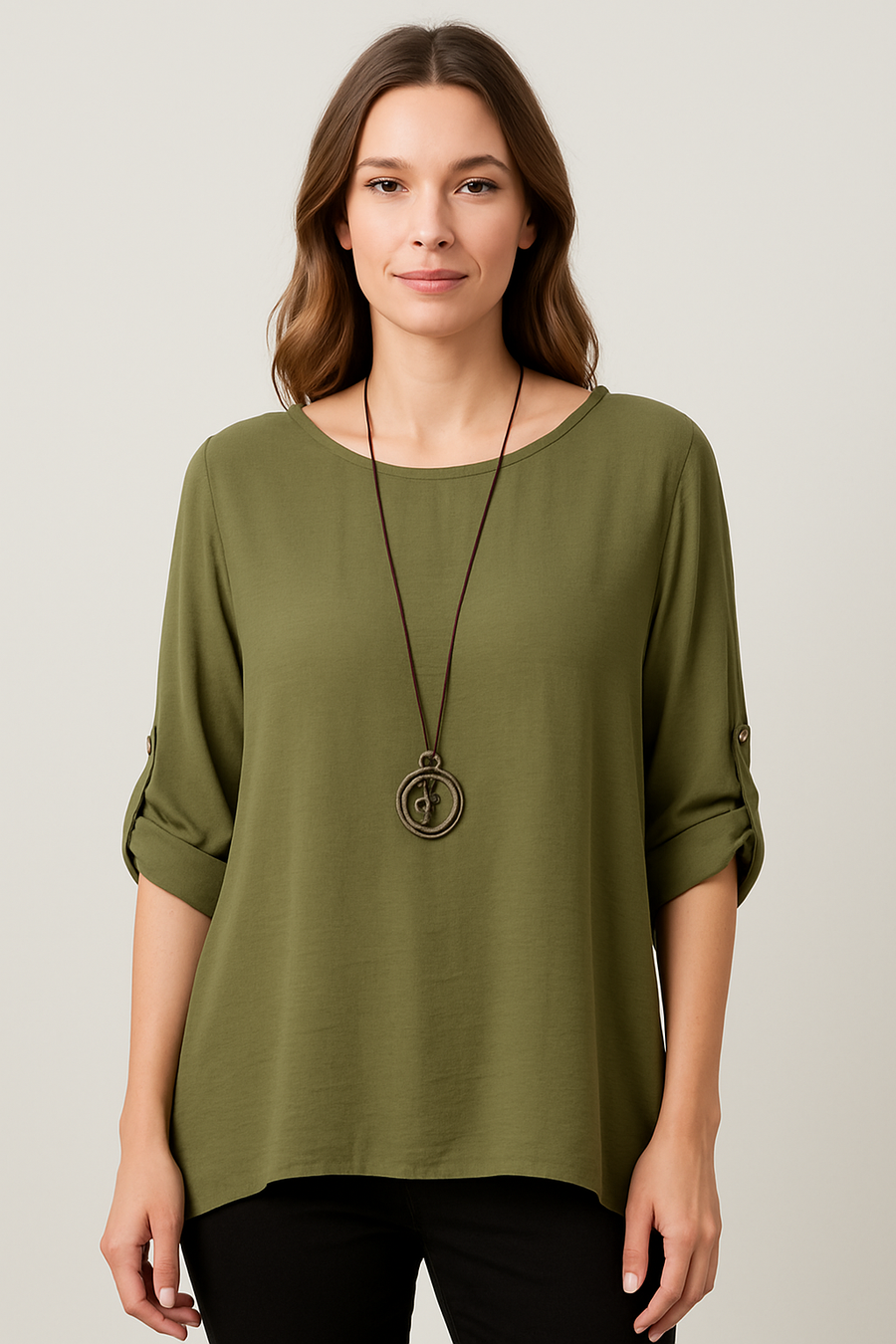 SHEEN FABRIC PLUS SIZE TOP WITH NECKLACE