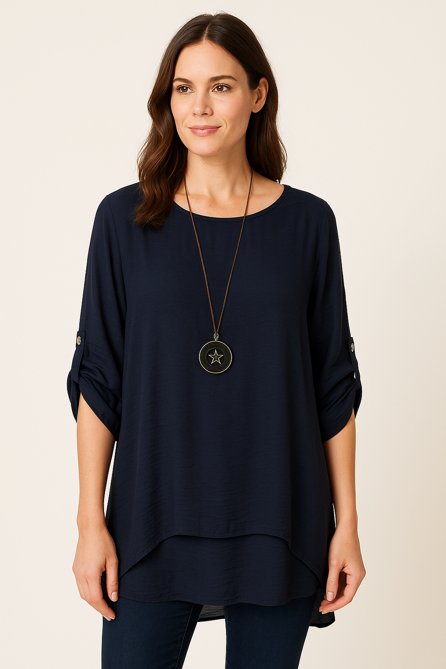 SHEEN FABRIC PLUS SIZE TOP WITH NECKLACE