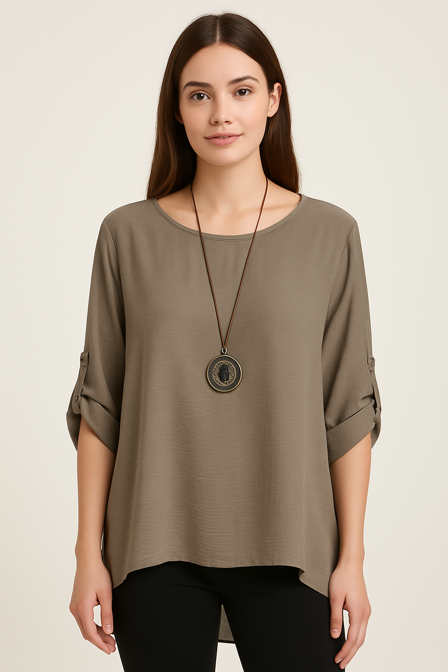 SHEEN FABRIC PLUS SIZE TOP WITH NECKLACE
