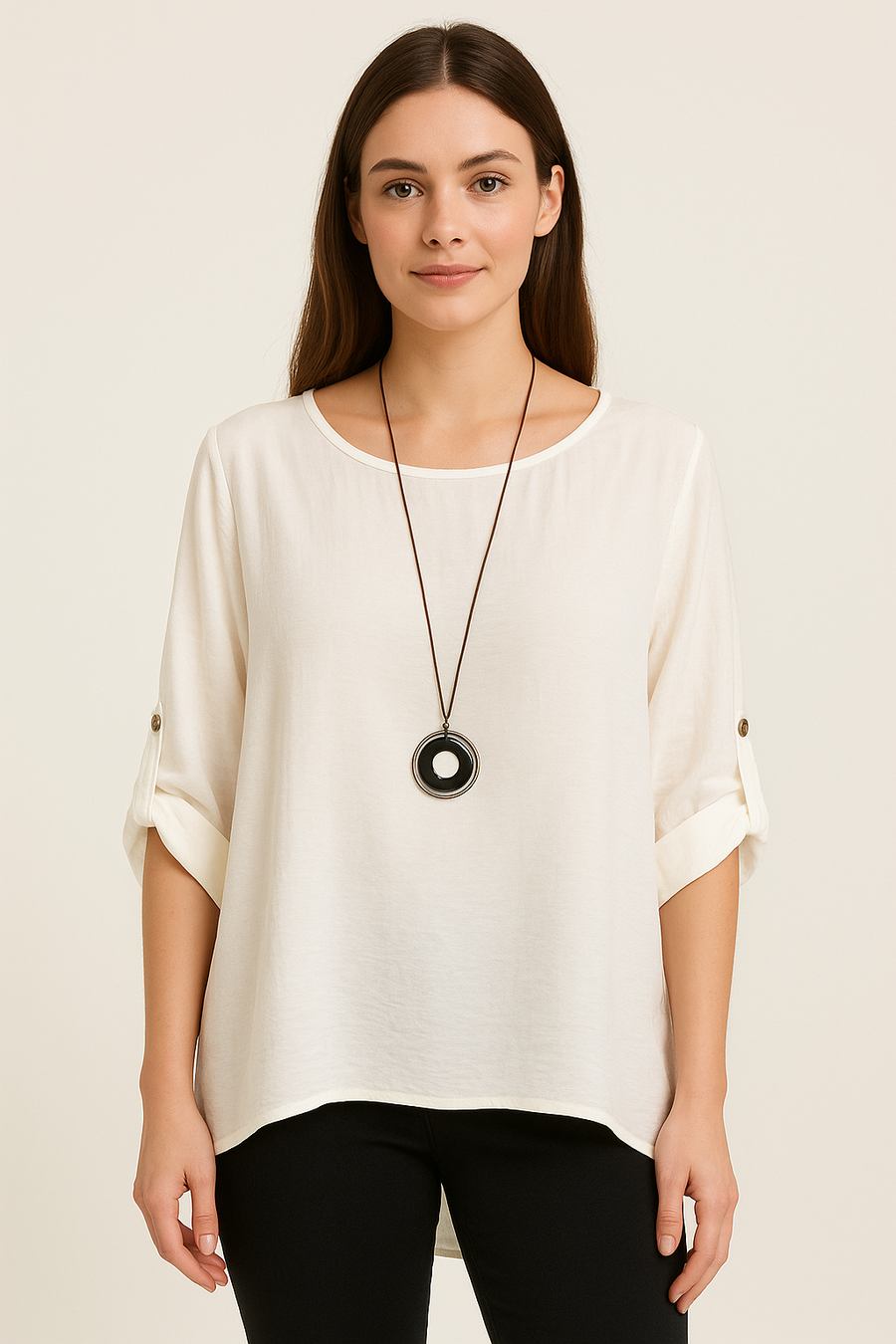 SHEEN FABRIC PLUS SIZE TOP WITH NECKLACE