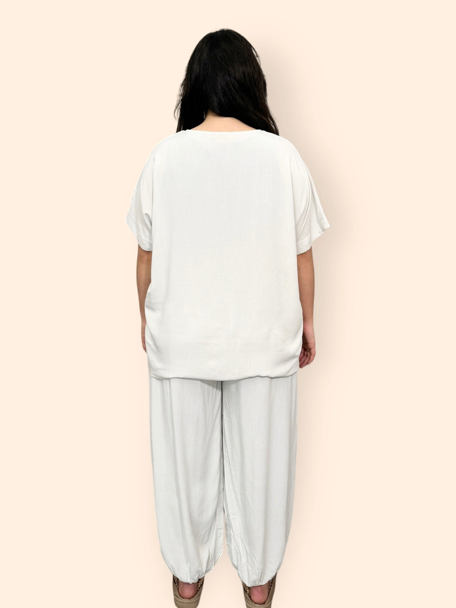 Cotton Harem Trousers Set in Plain Solid Colours Lightweight Baggy Loose Fit