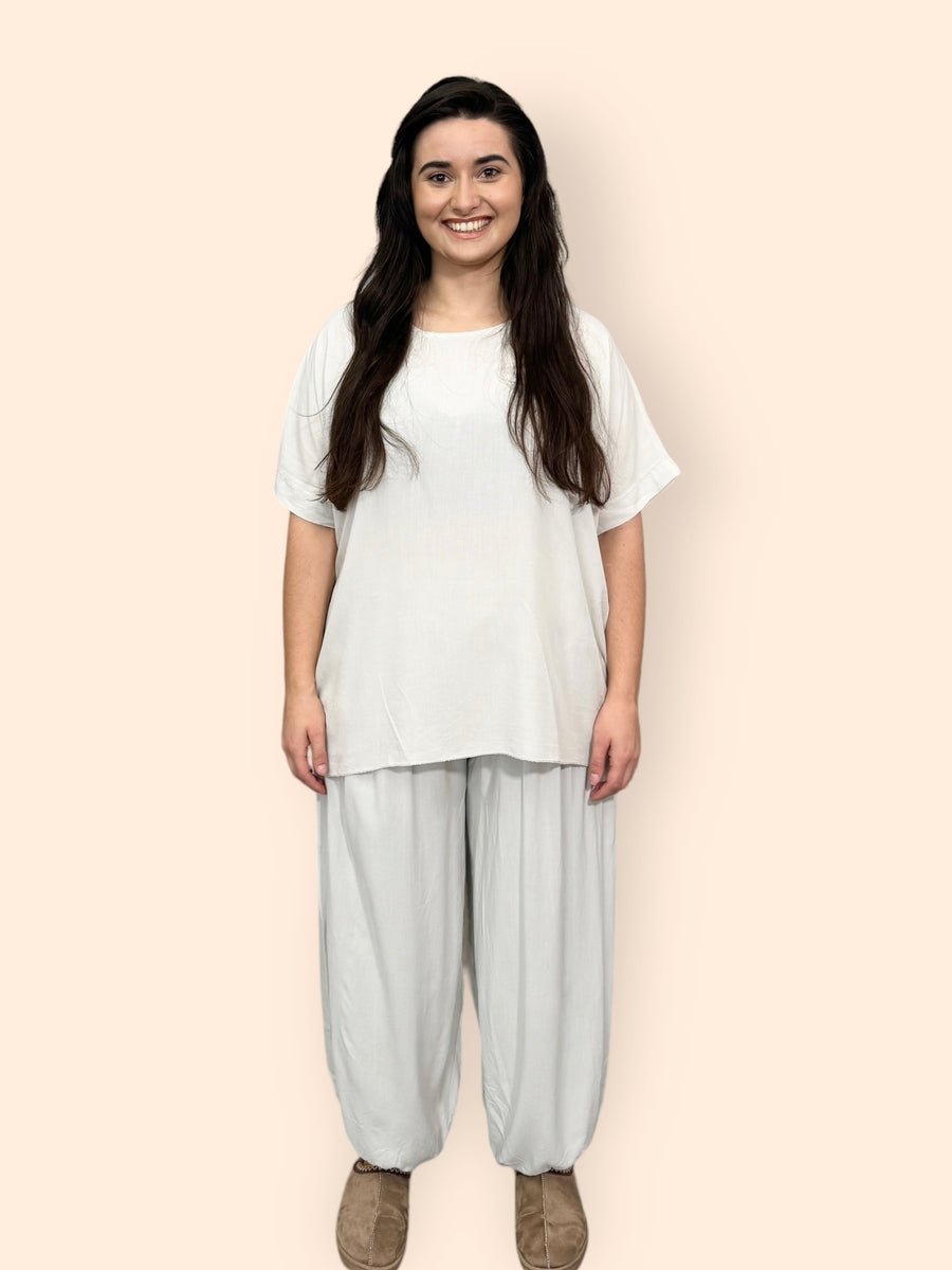 Cotton Harem Trousers Set in Plain Solid Colours Lightweight Baggy Loose Fit