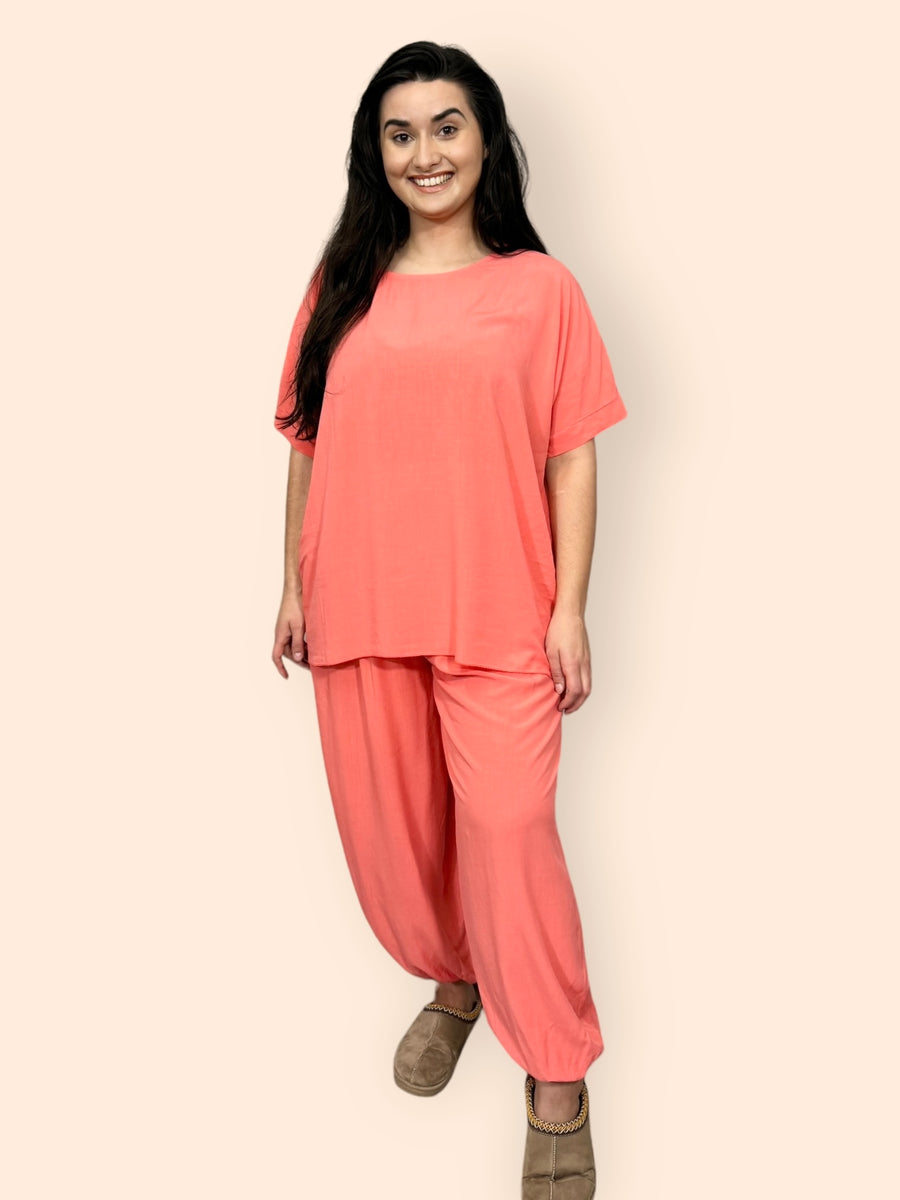 Cotton Harem Trousers Set in Plain Solid Colours Lightweight Baggy Loose Fit