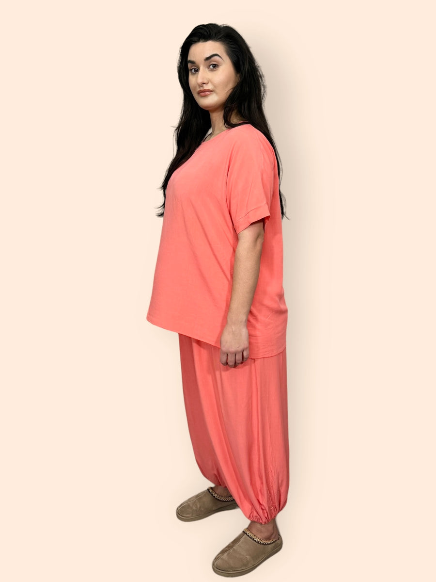 Cotton Harem Trousers Set in Plain Solid Colours Lightweight Baggy Loose Fit