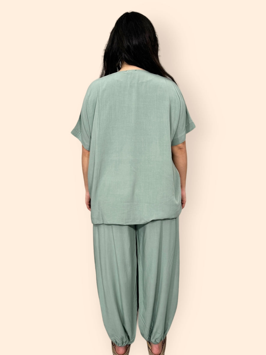 Cotton Harem Trousers Set in Plain Solid Colours Lightweight Baggy Loose Fit