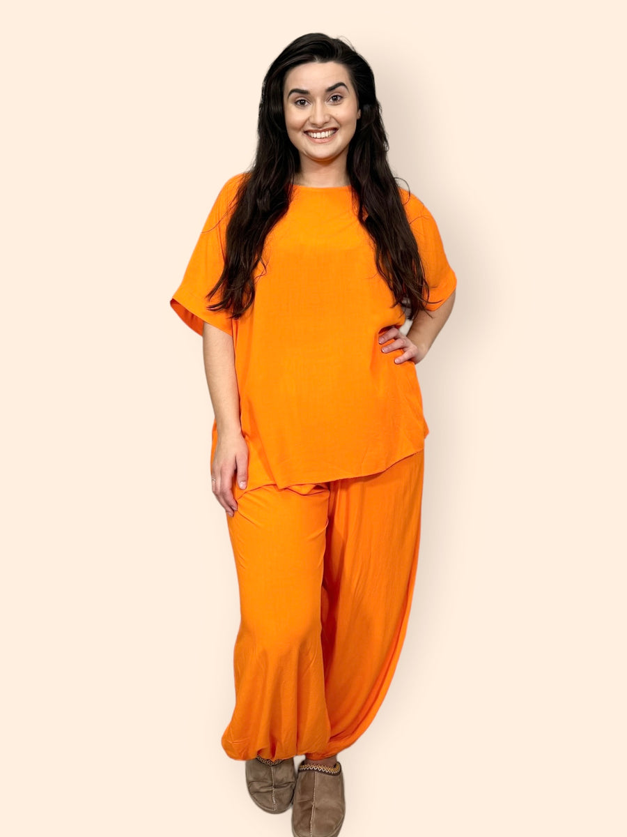 Cotton Harem Trousers Set in Plain Solid Colours Lightweight Baggy Loose Fit