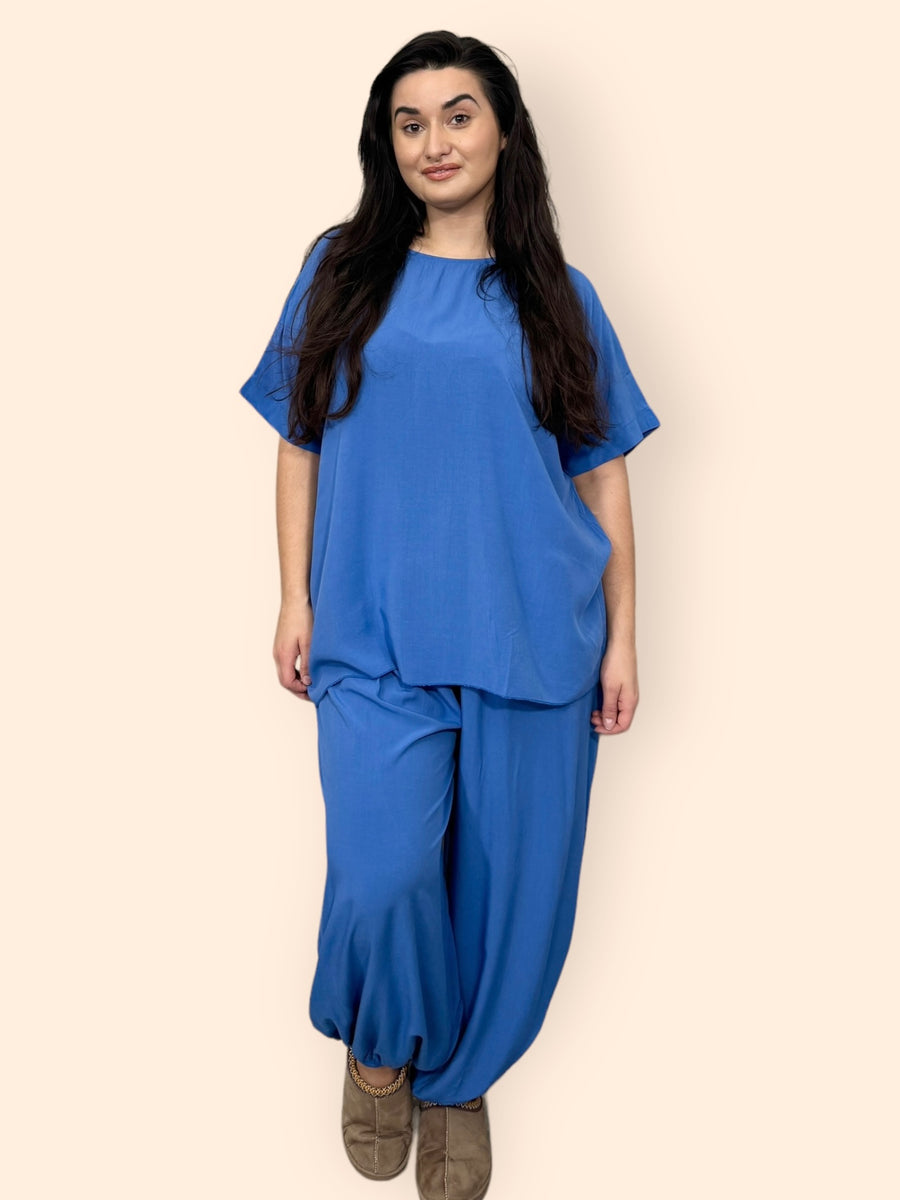 Cotton Harem Trousers Set in Plain Solid Colours Lightweight Baggy Loose Fit