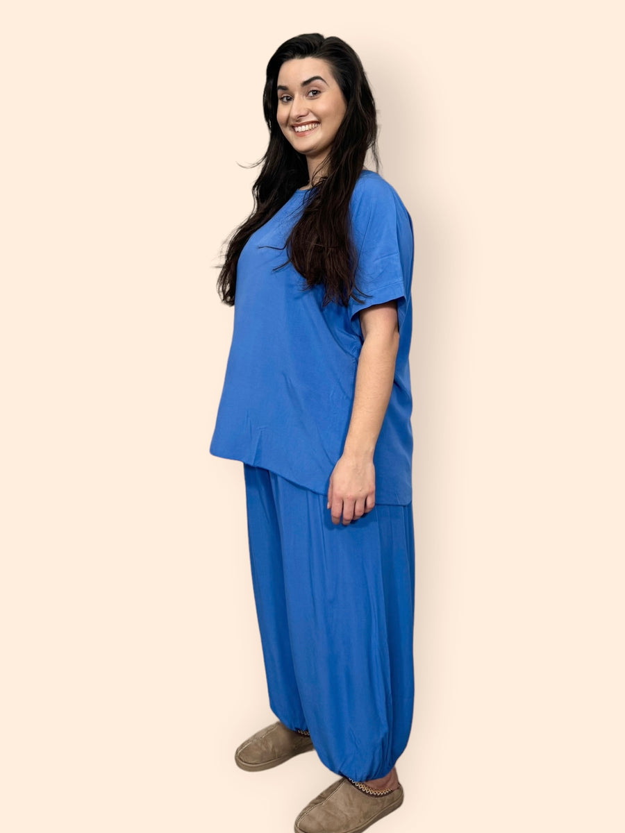 Cotton Harem Trousers Set in Plain Solid Colours Lightweight Baggy Loose Fit