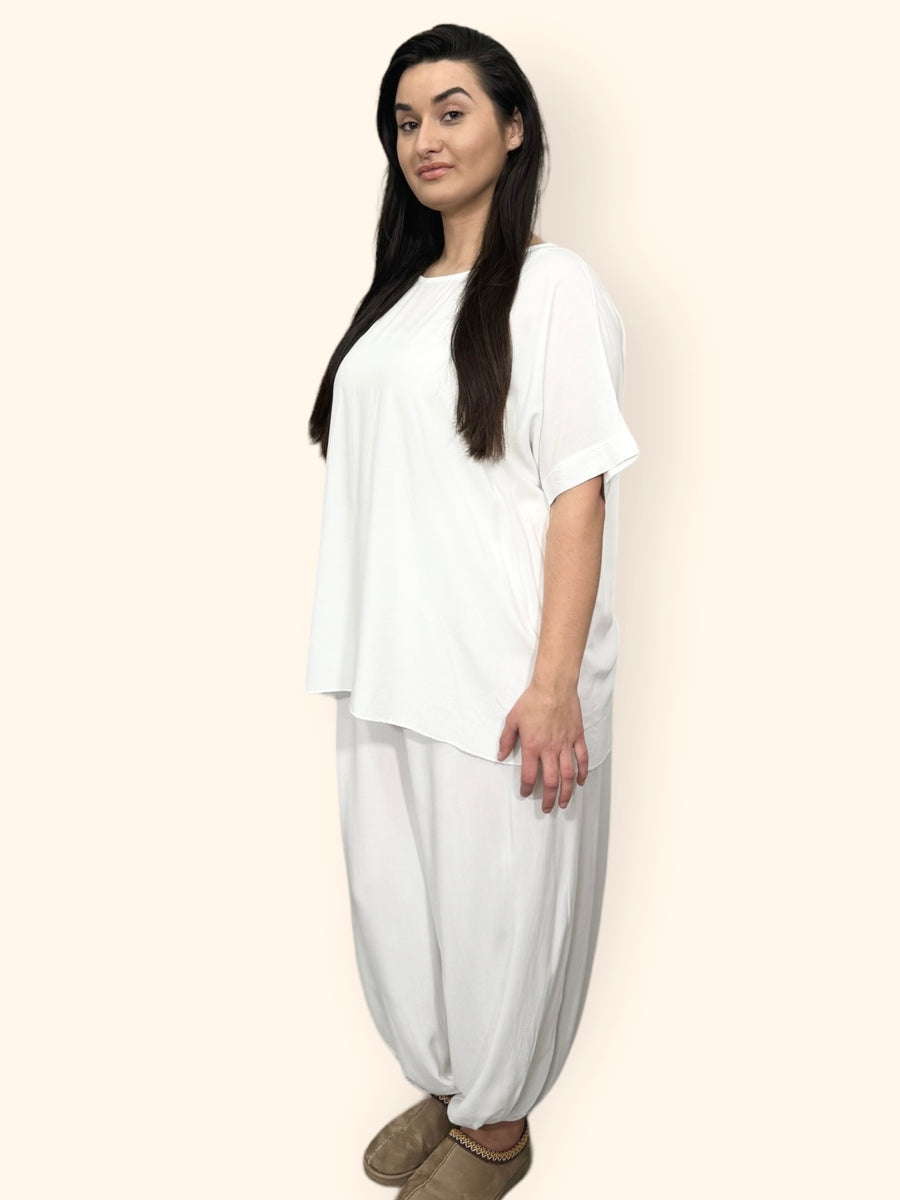 Cotton Harem Trousers Set in Plain Solid Colours Lightweight Baggy Loose Fit