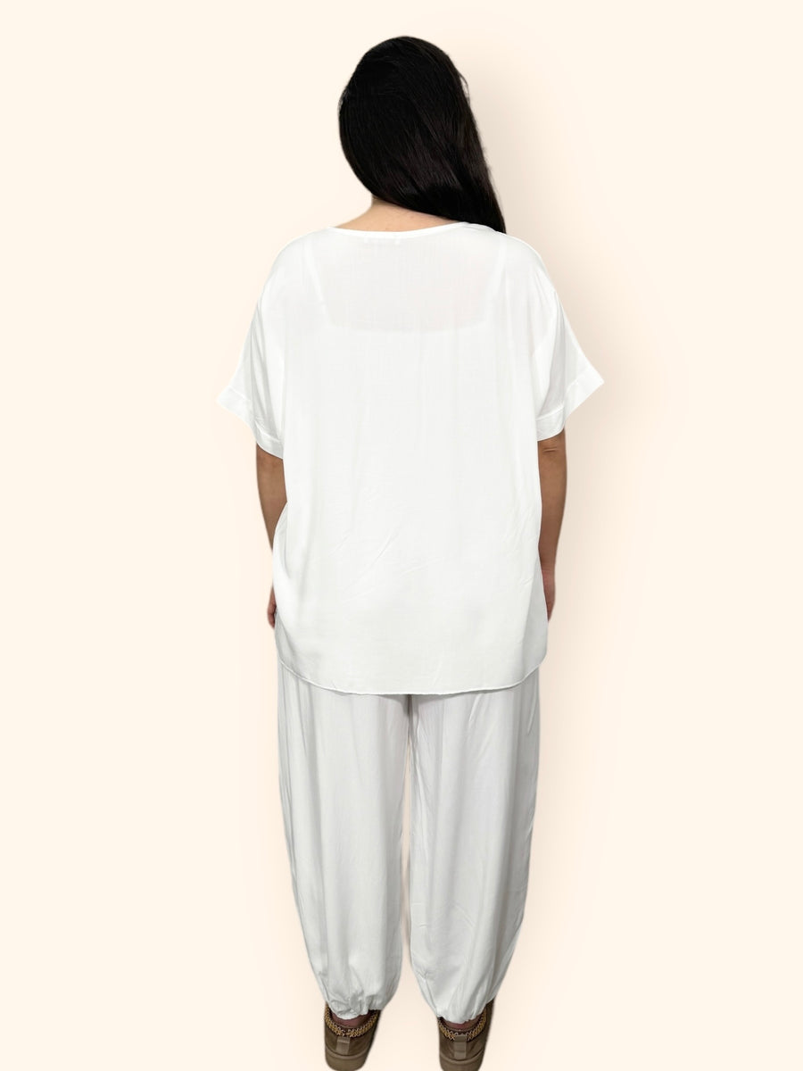 Cotton Harem Trousers Set in Plain Solid Colours Lightweight Baggy Loose Fit