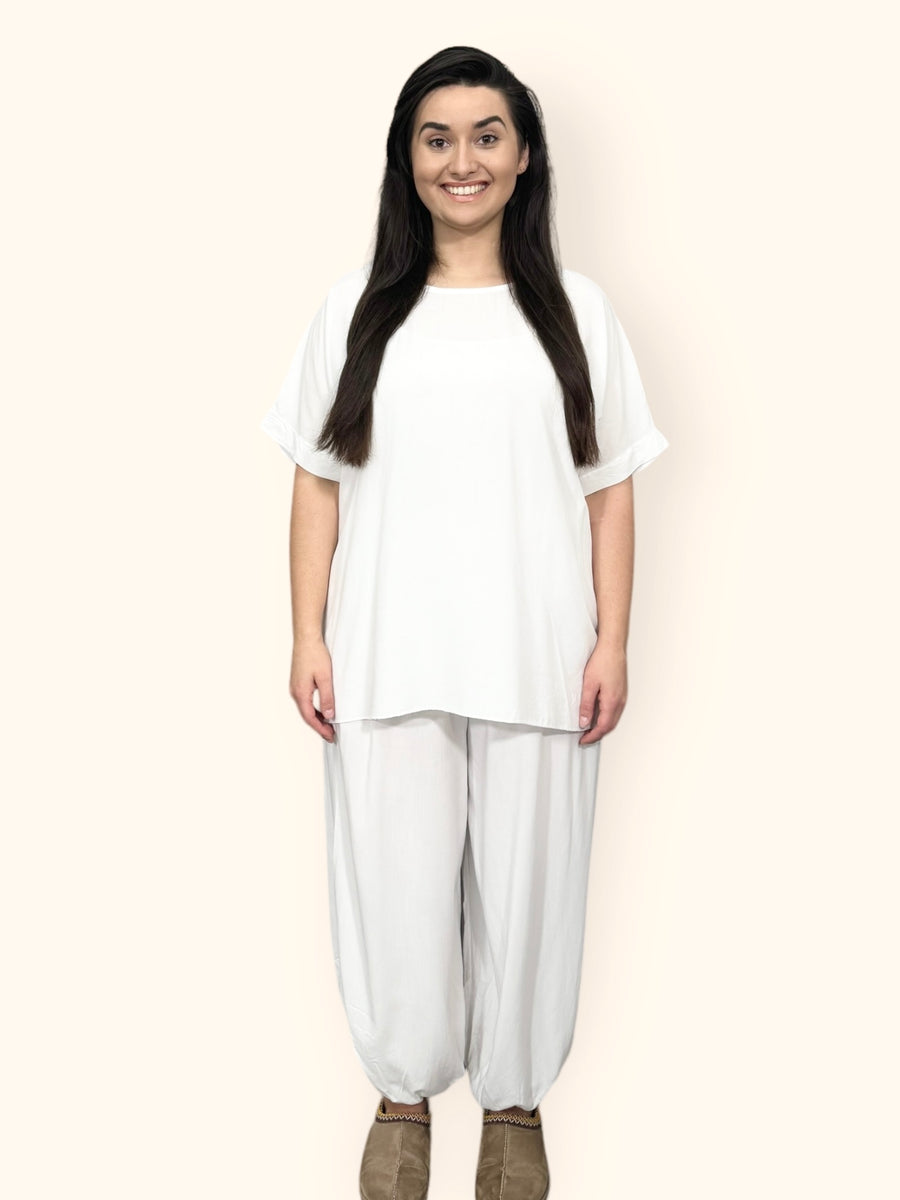 Cotton Harem Trousers Set in Plain Solid Colours Lightweight Baggy Loose Fit