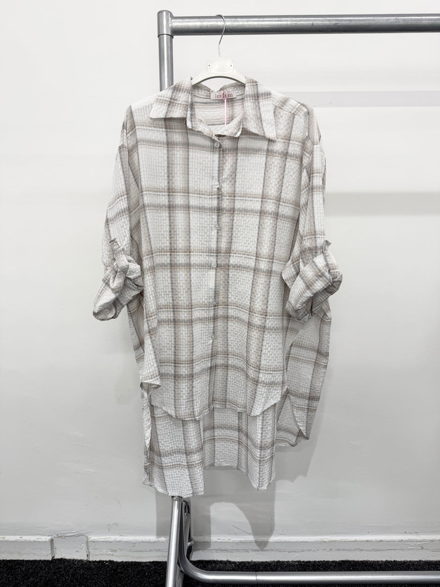 PURE COTTON OVERSIZED CHECKS PRINT SHIRT IN WAFFLE TEXTURE AND LUREX THREADING