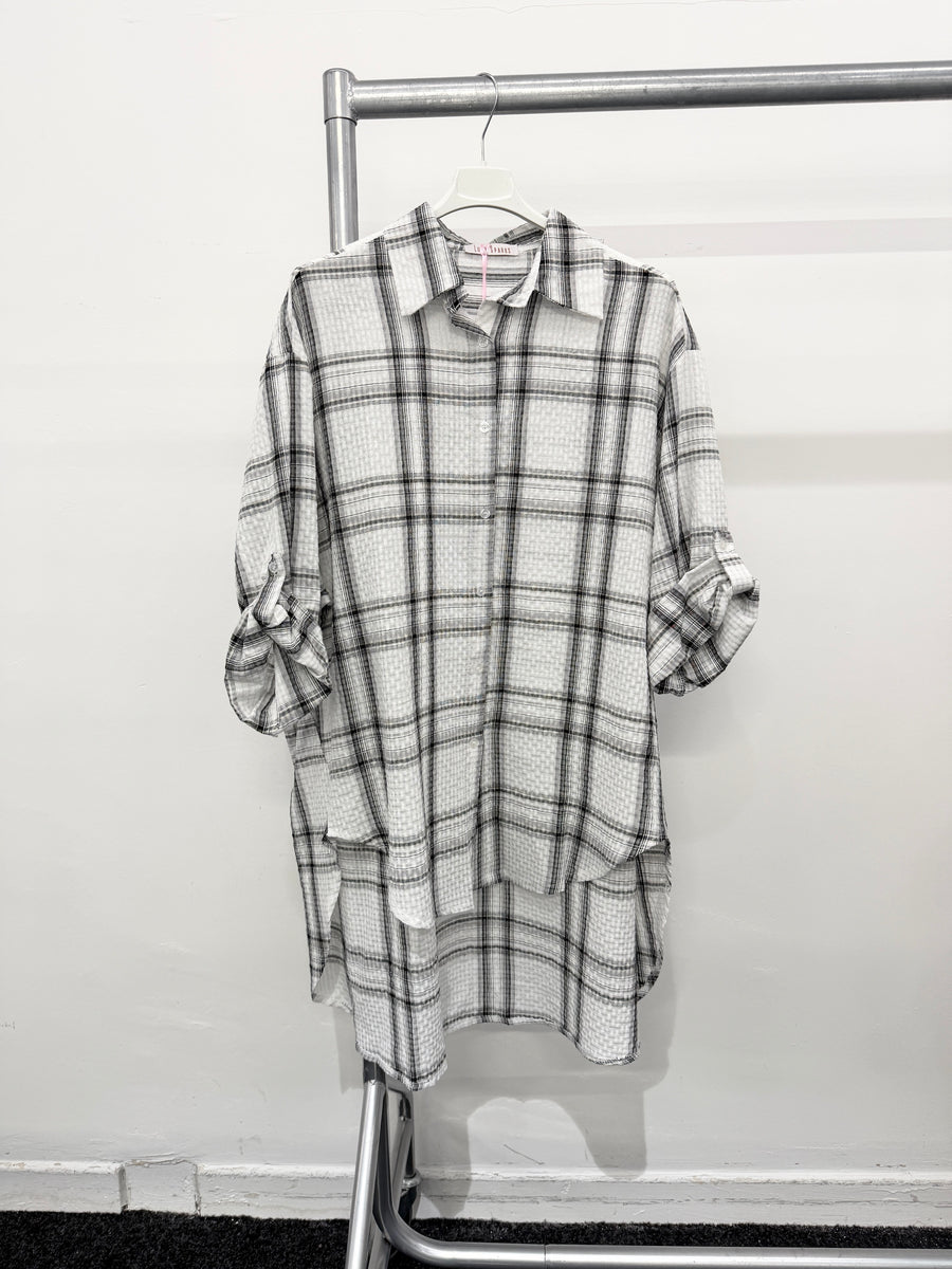 PURE COTTON OVERSIZED CHECKS PRINT SHIRT IN WAFFLE TEXTURE AND LUREX THREADING