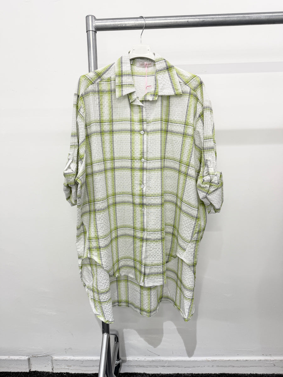 PURE COTTON OVERSIZED CHECKS PRINT SHIRT IN WAFFLE TEXTURE AND LUREX THREADING