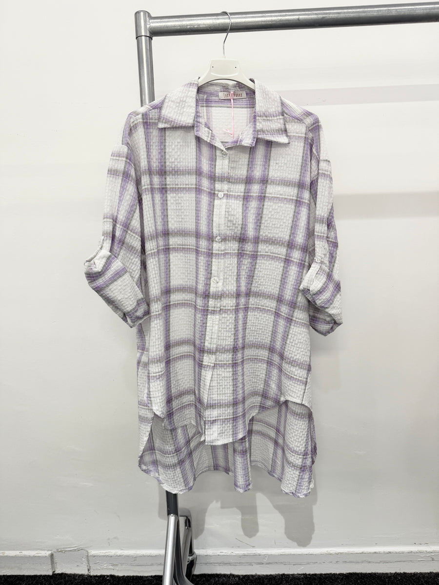 PURE COTTON OVERSIZED CHECKS PRINT SHIRT IN WAFFLE TEXTURE AND LUREX THREADING