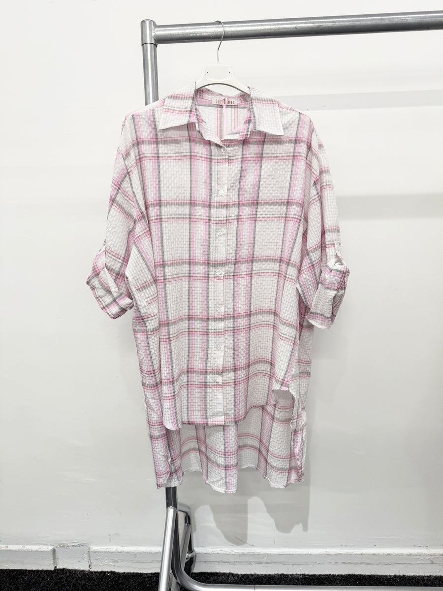 PURE COTTON OVERSIZED CHECKS PRINT SHIRT IN WAFFLE TEXTURE AND LUREX THREADING