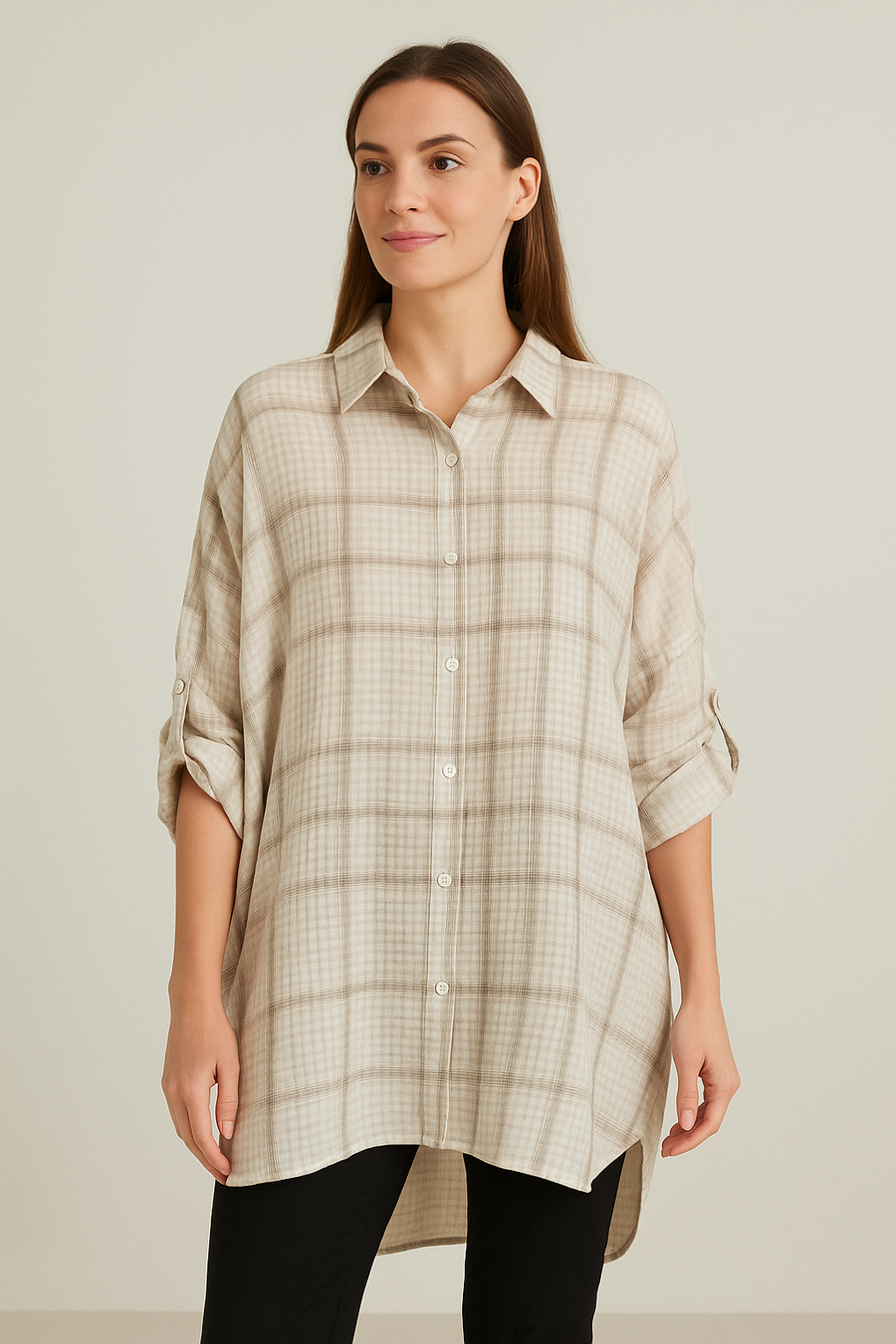 PURE COTTON OVERSIZED CHECKS PRINT SHIRT IN WAFFLE TEXTURE AND LUREX THREADING