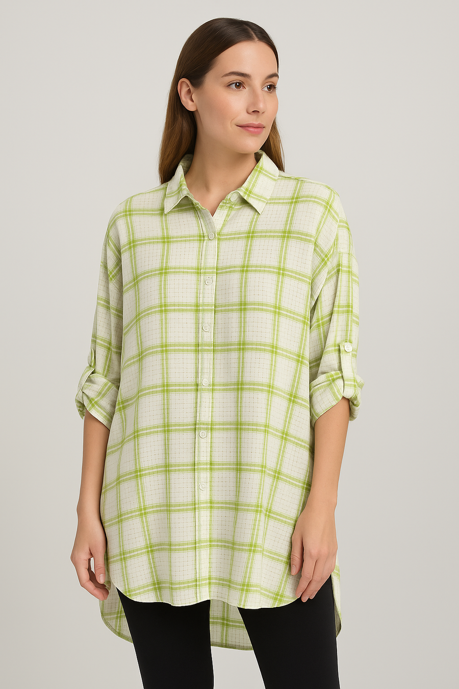 PURE COTTON OVERSIZED CHECKS PRINT SHIRT IN WAFFLE TEXTURE AND LUREX THREADING
