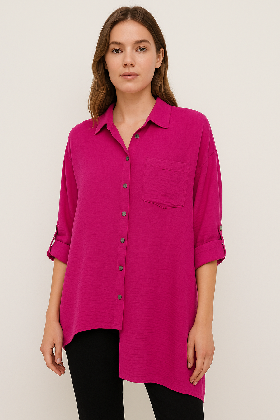 PURE VISCOSE LIGHTWEIGHT ASYMMETRIC SHIRT