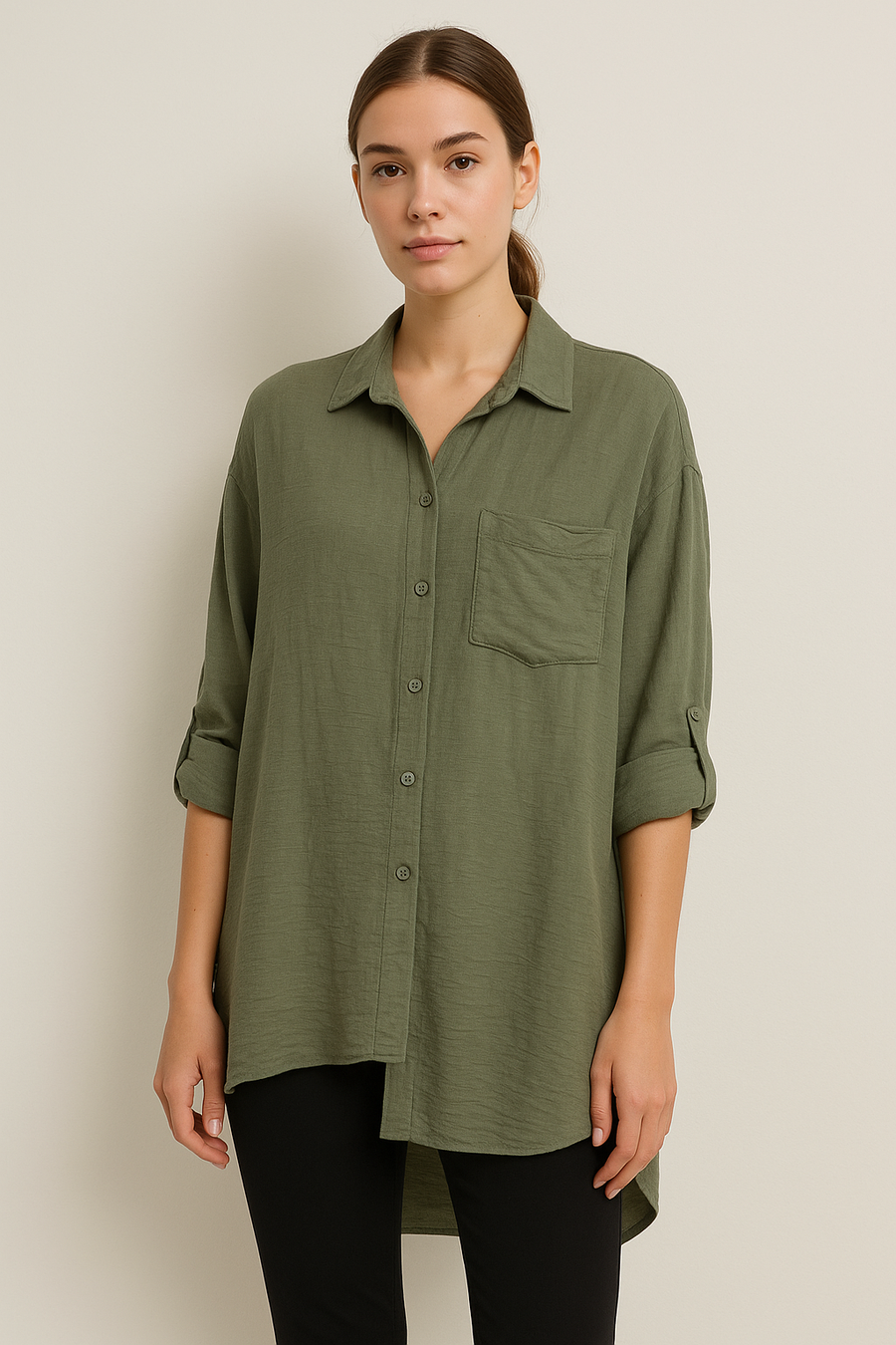 PURE VISCOSE LIGHTWEIGHT ASYMMETRIC SHIRT