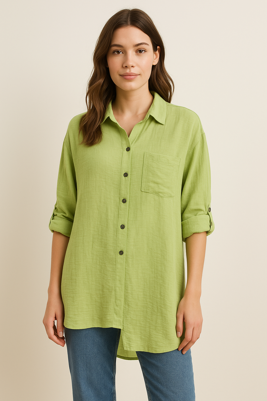 PURE VISCOSE LIGHTWEIGHT ASYMMETRIC SHIRT