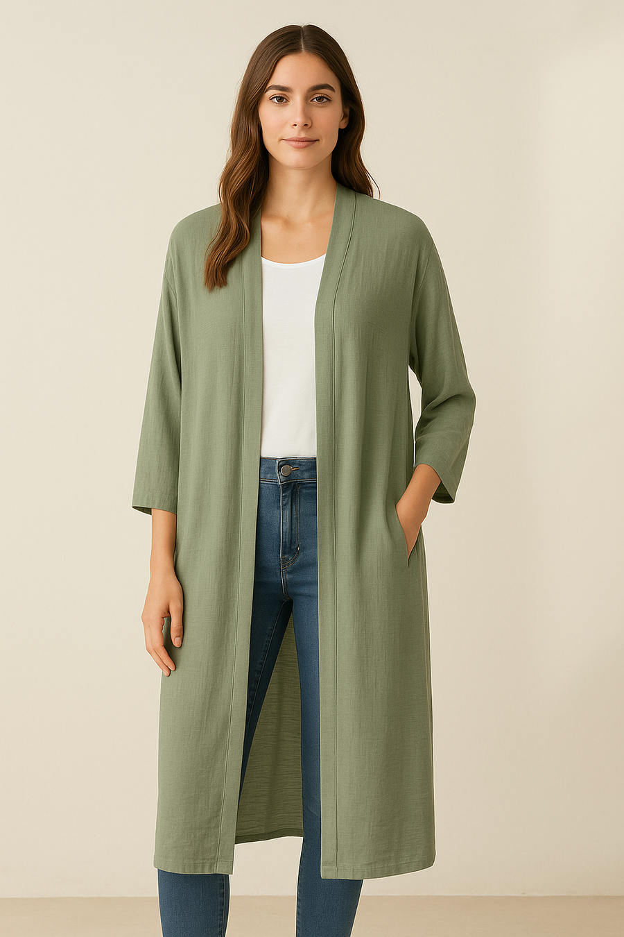 FULL LENGTH LIGHTWEIGHT CARDIGAN WITH SIDE POCKETS