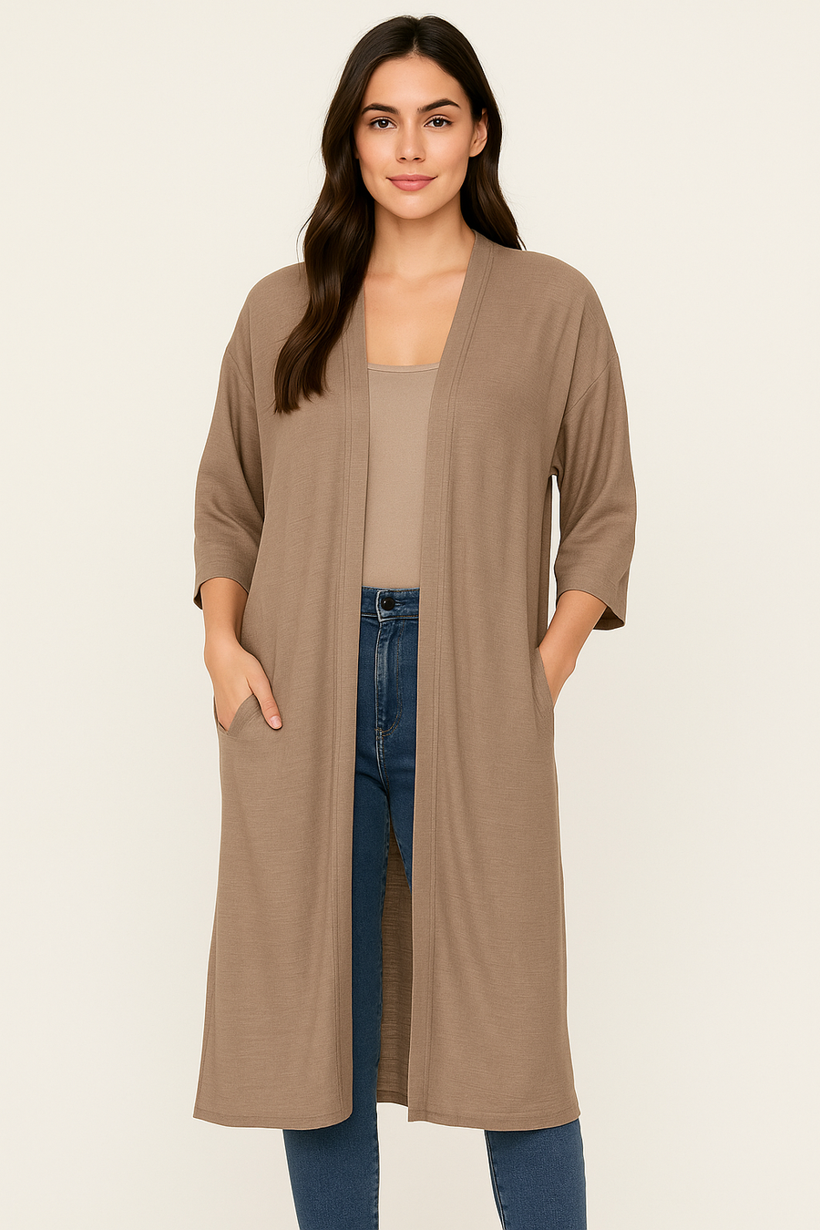 FULL LENGTH LIGHTWEIGHT CARDIGAN WITH SIDE POCKETS