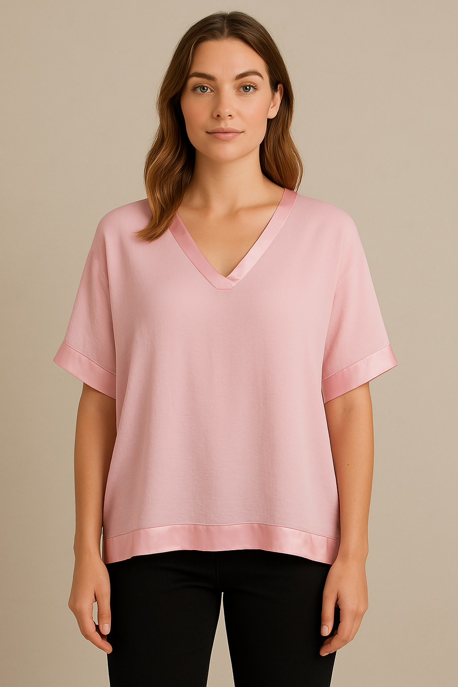 SATIN HEM V NECK TOP