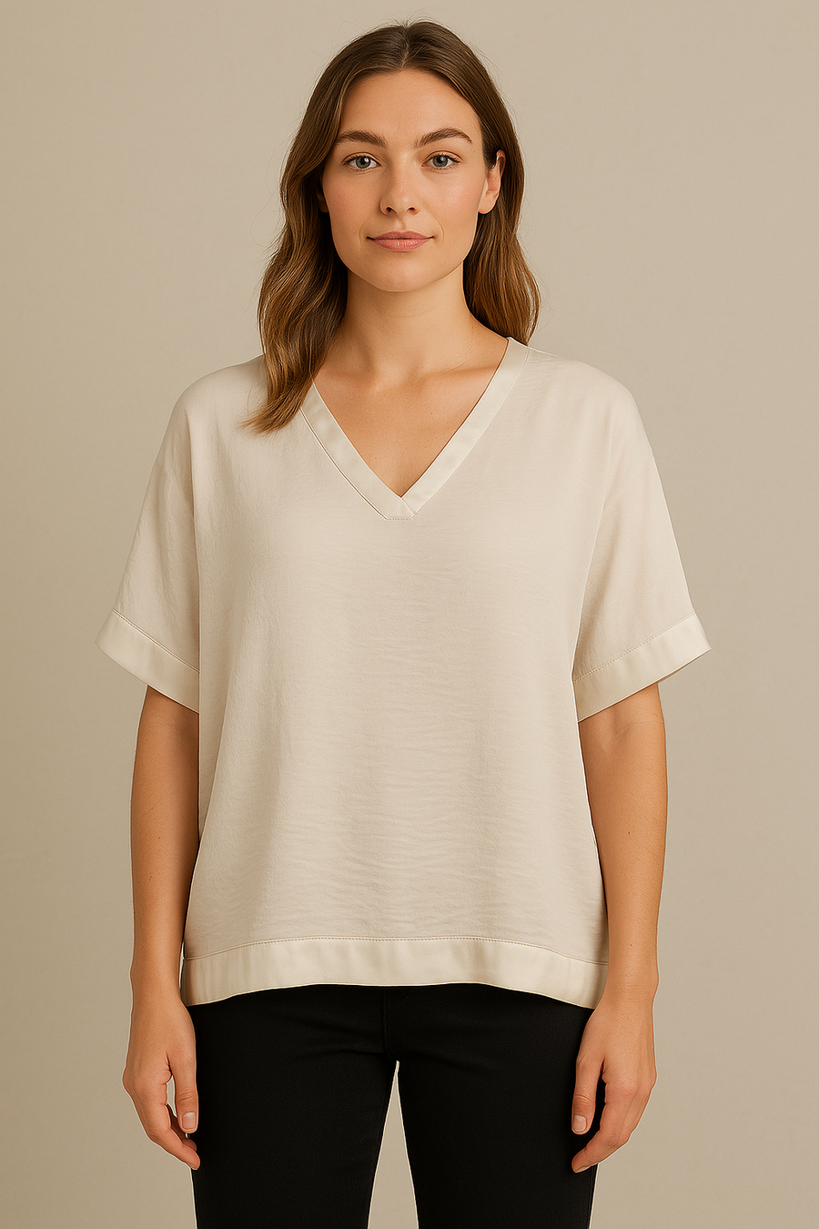 SATIN HEM V NECK TOP