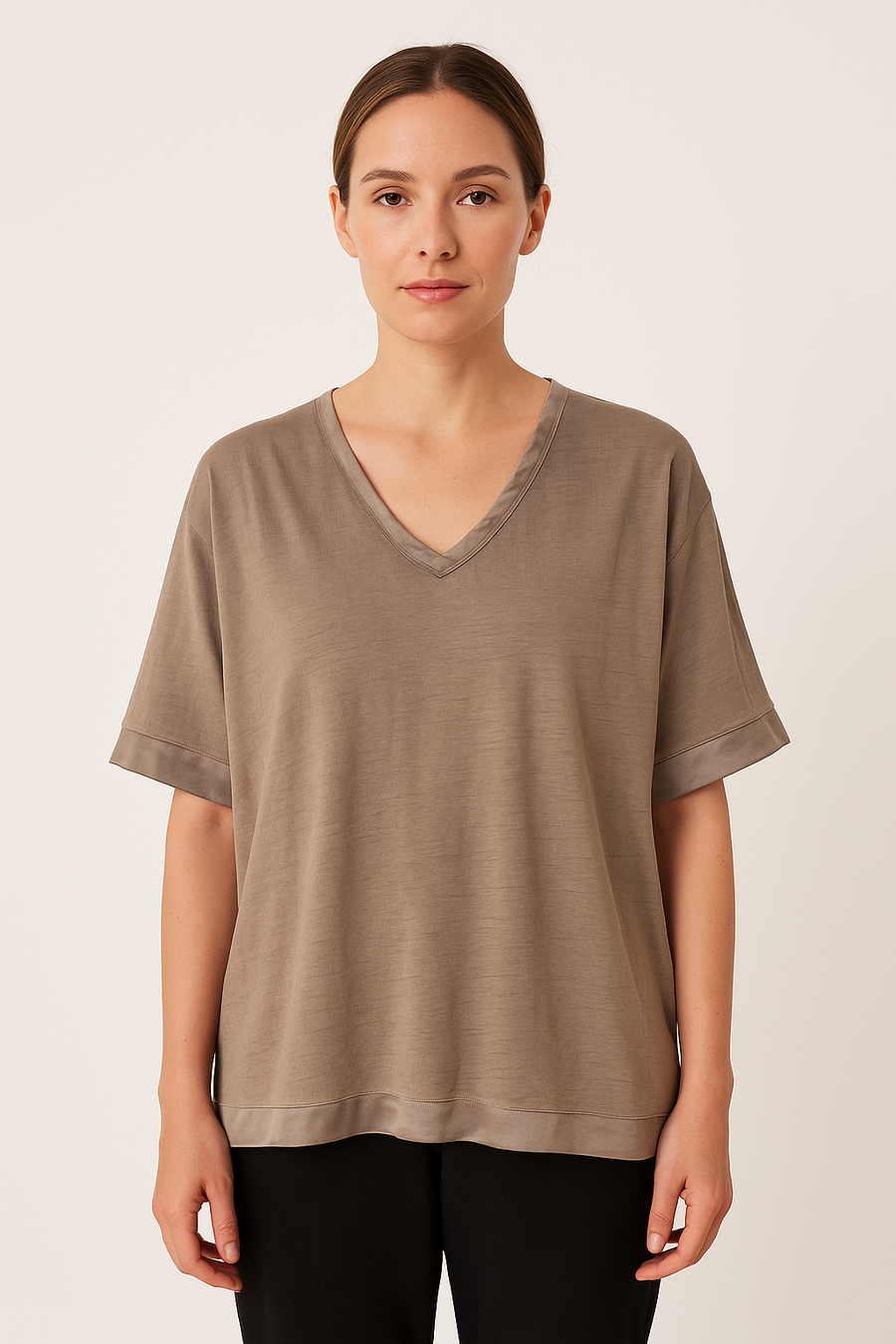 SATIN HEM V NECK TOP