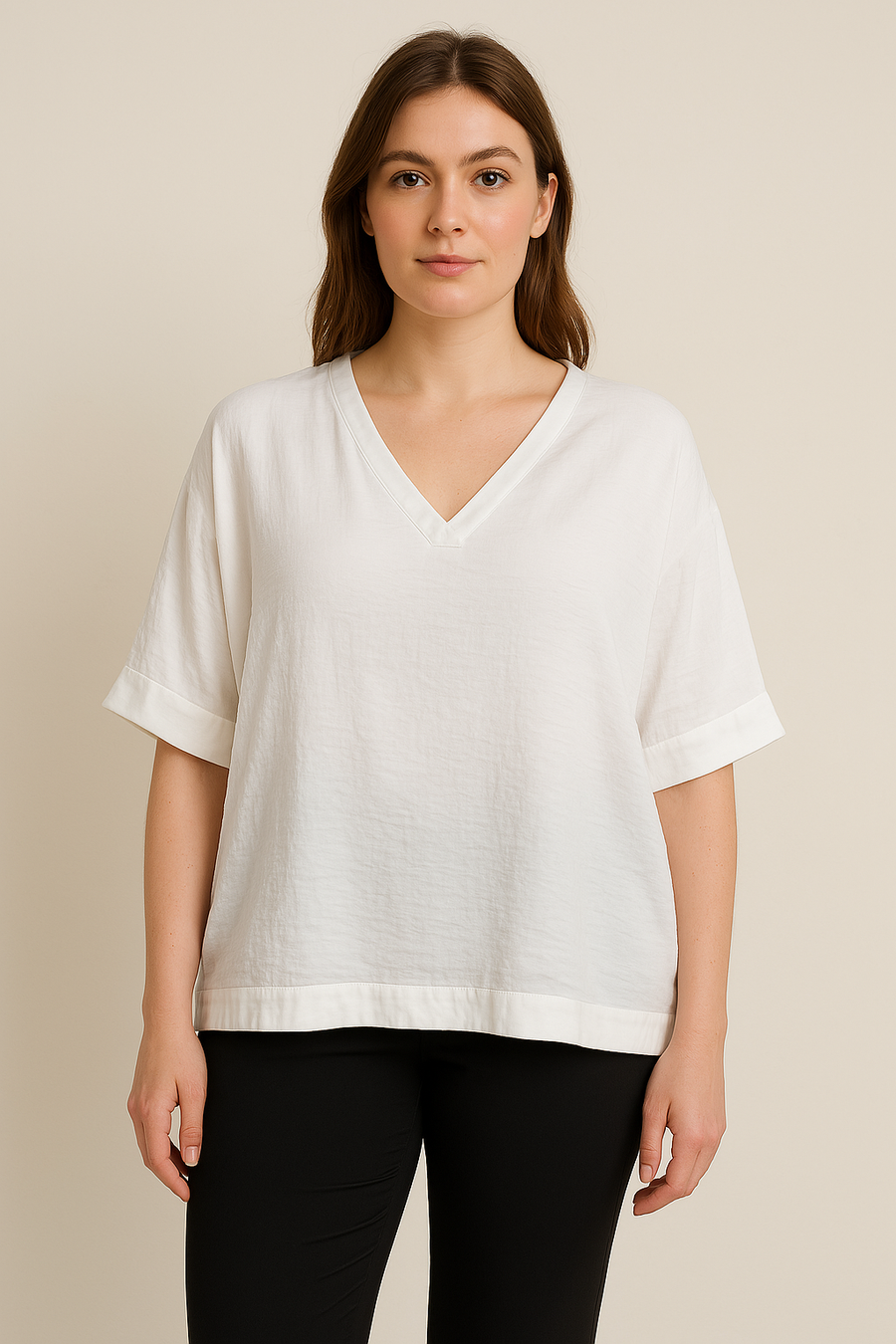 SATIN HEM V NECK TOP