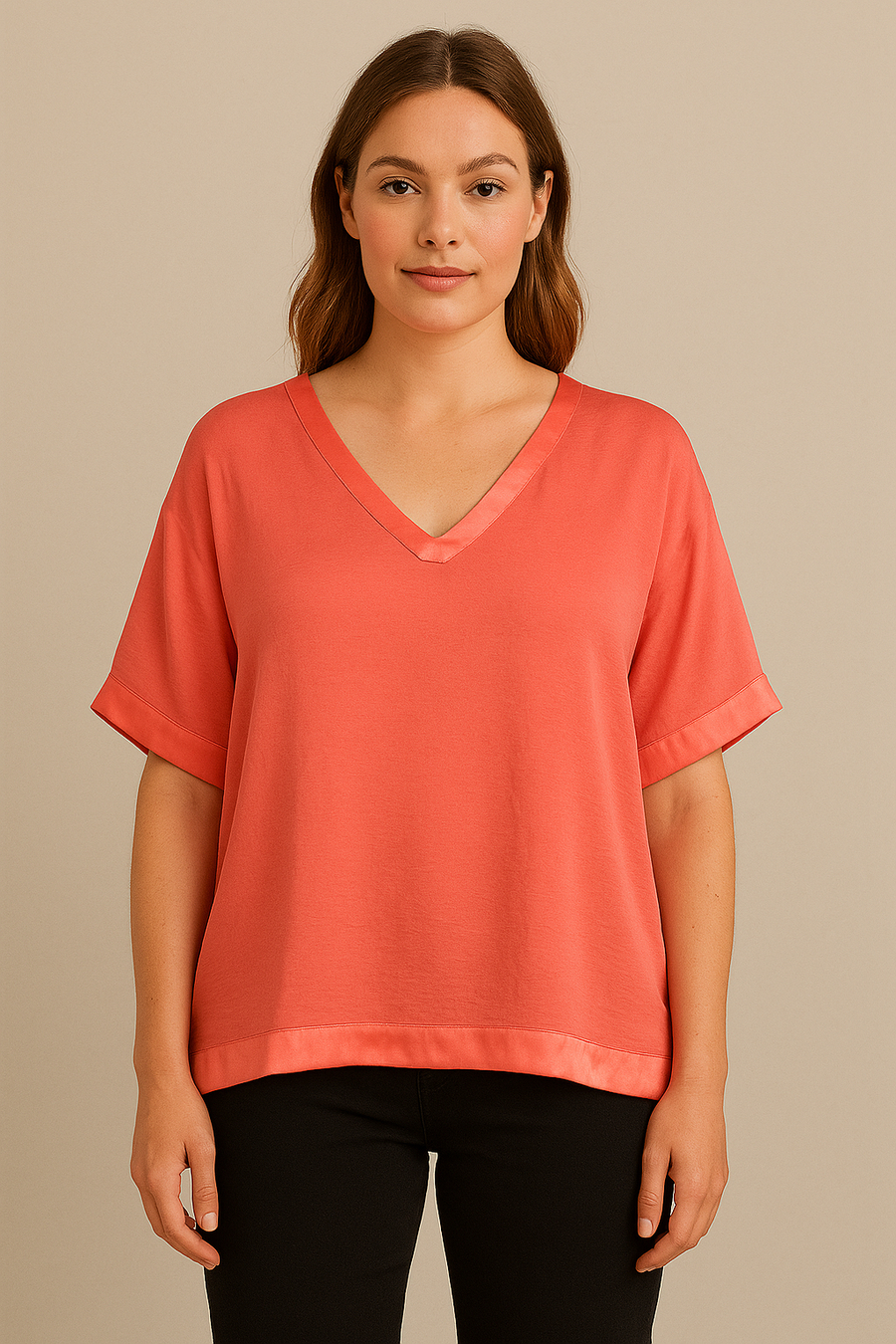 SATIN HEM V NECK TOP