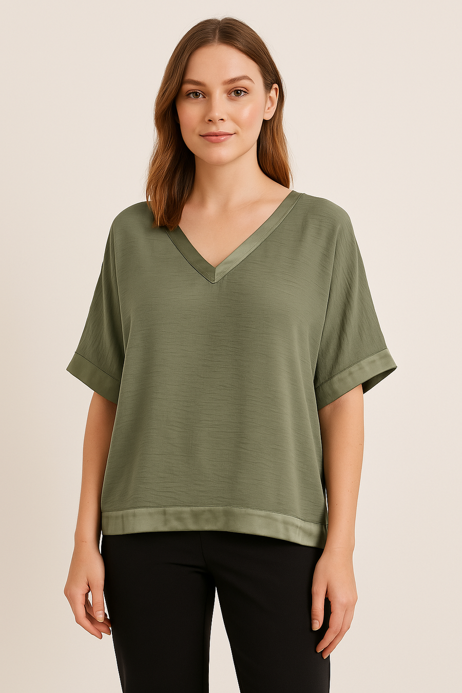 SATIN HEM V NECK TOP