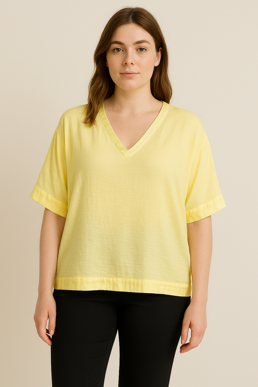SATIN HEM V NECK TOP