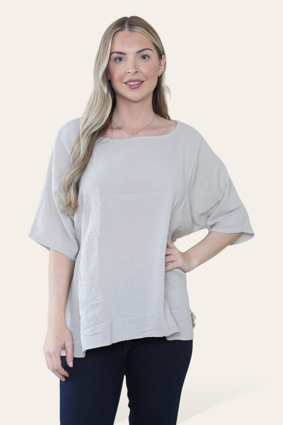 Pure Cotton Plain Basic Top with Ruched Sides