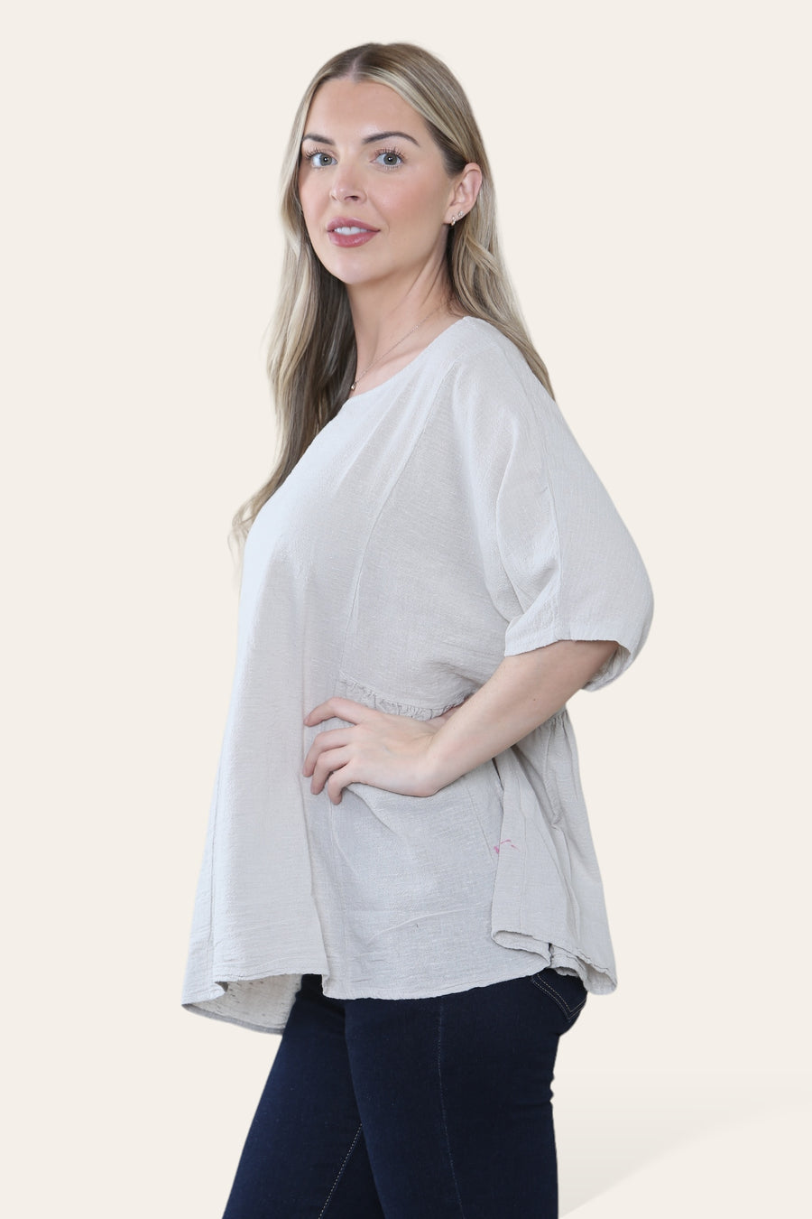 Pure Cotton Plain Basic Top with Ruched Sides