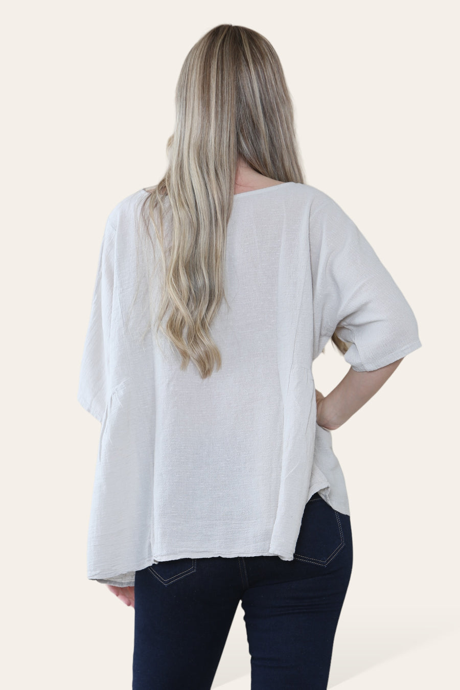 Pure Cotton Plain Basic Top with Ruched Sides