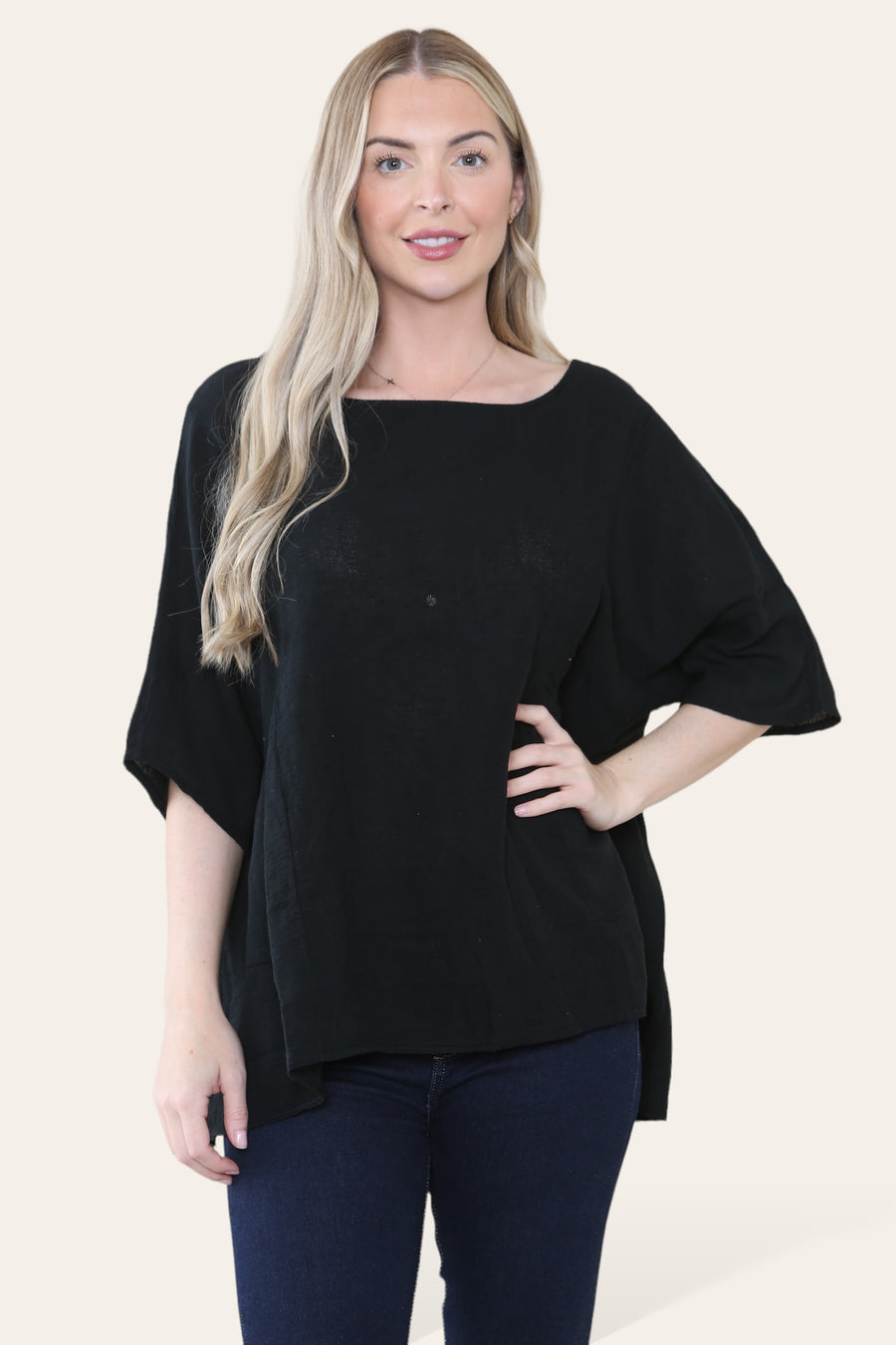 Pure Cotton Plain Basic Top with Ruched Sides