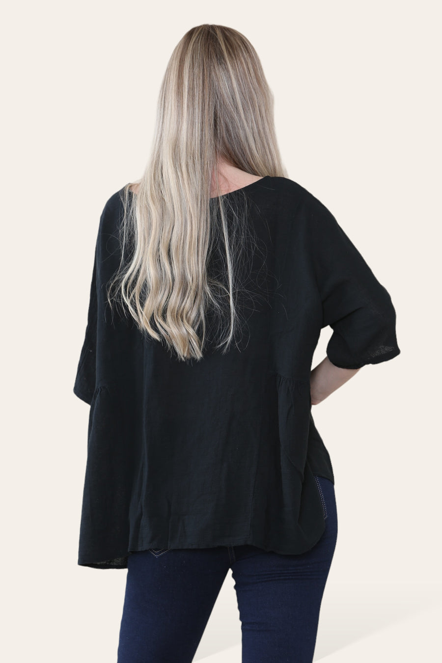 Pure Cotton Plain Basic Top with Ruched Sides