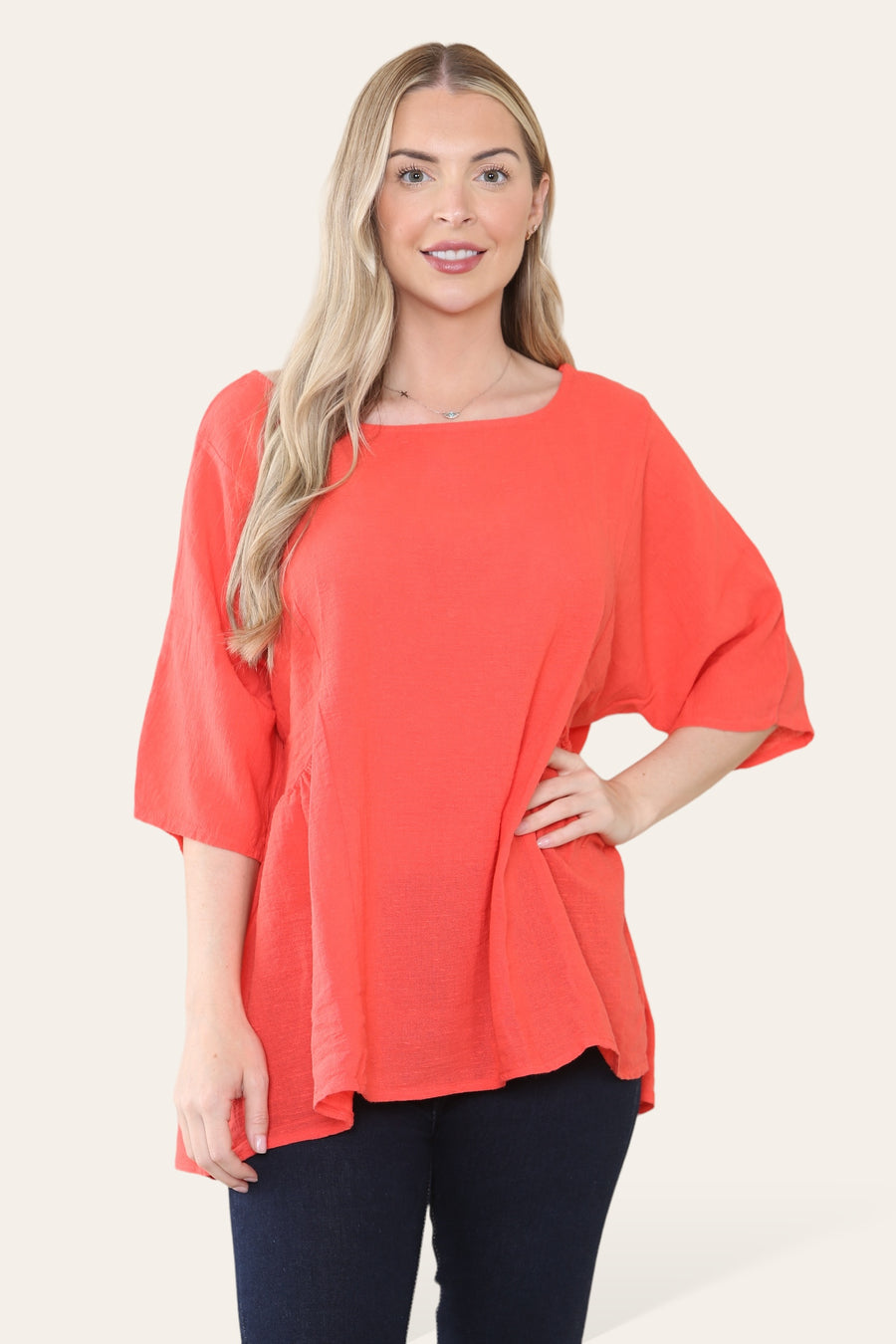 Pure Cotton Plain Basic Top with Ruched Sides