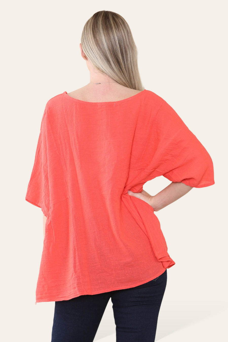 Pure Cotton Plain Basic Top with Ruched Sides