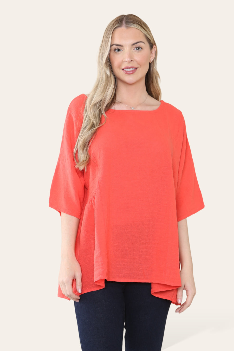 Pure Cotton Plain Basic Top with Ruched Sides