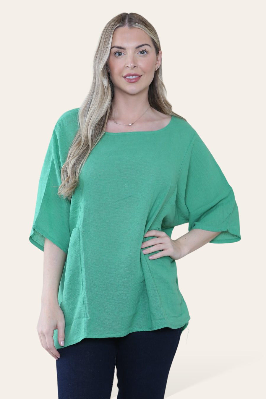 Pure Cotton Plain Basic Top with Ruched Sides